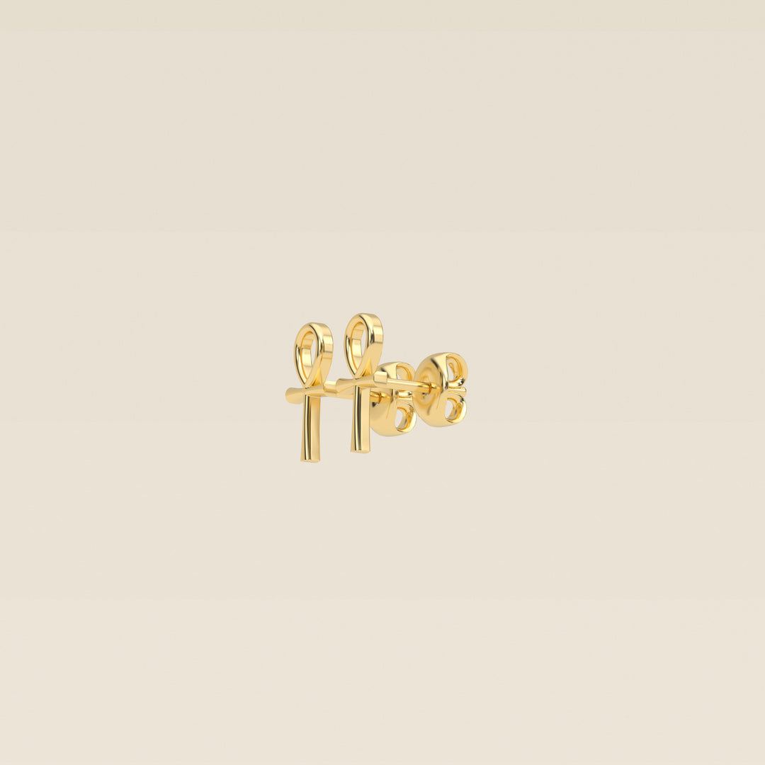 Ankh — Stud Earrings — 18k Yellow Gold