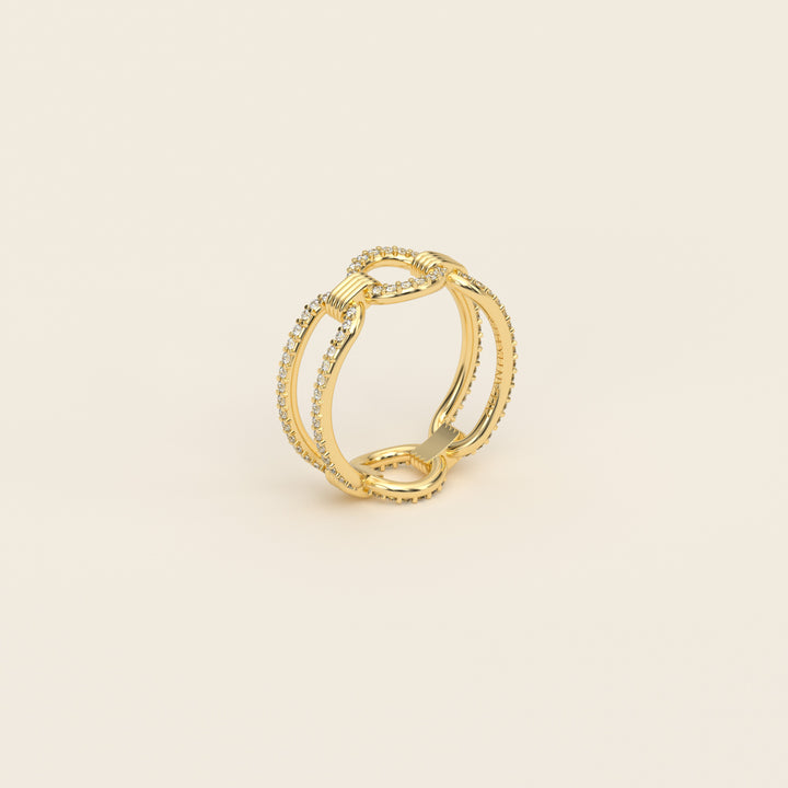 Shen — Ring — Link — Pavé — 18k Yellow Gold