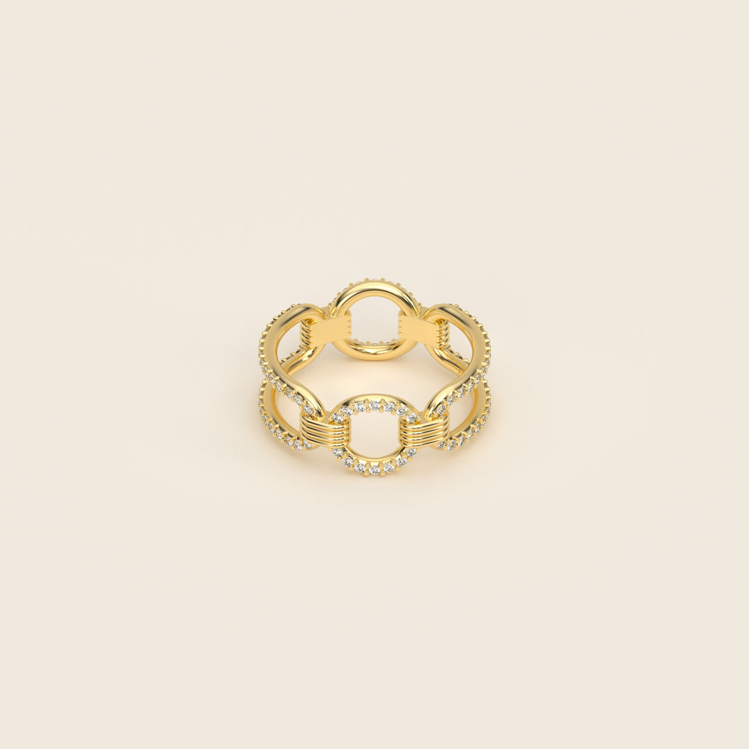 Shen — Ring — Link — Pavé — 18k Yellow Gold
