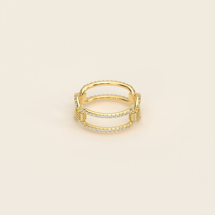 Shen — Ring — Link — Pavé — 18k Yellow Gold