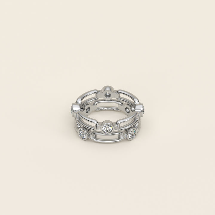 Shen — Ring — Double Link Band — Bezel-Set Diamond — Platinum