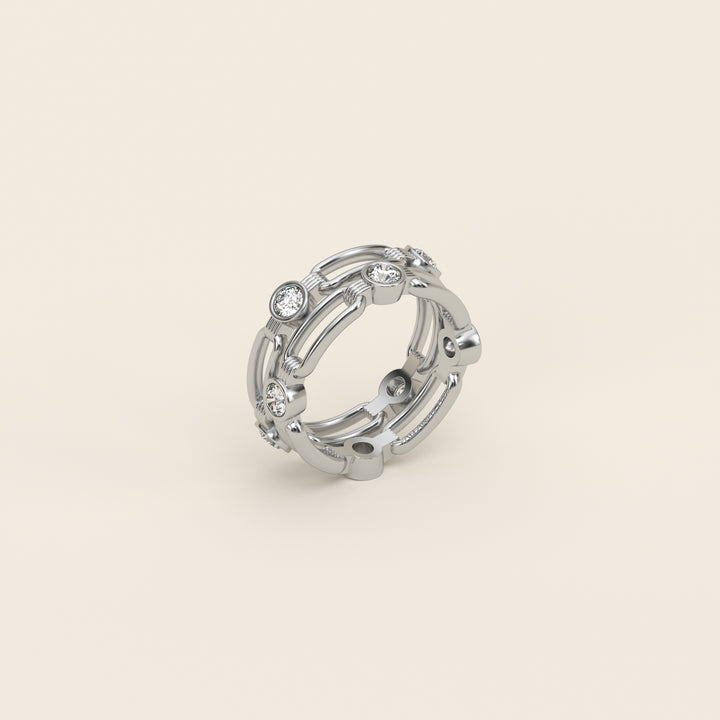 Shen — Ring — Double Link Band — Bezel-Set Diamond — Platinum