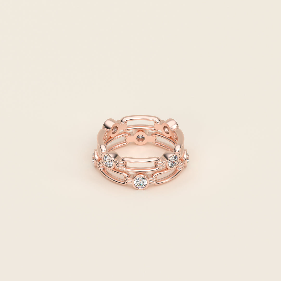 Shen — Ring — Double Link Band — Bezel-Set Diamond — 18k Rose Gold