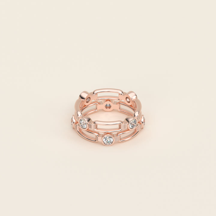 Shen — Ring — Double Link Band — Bezel-Set Diamond — 18k Rose Gold