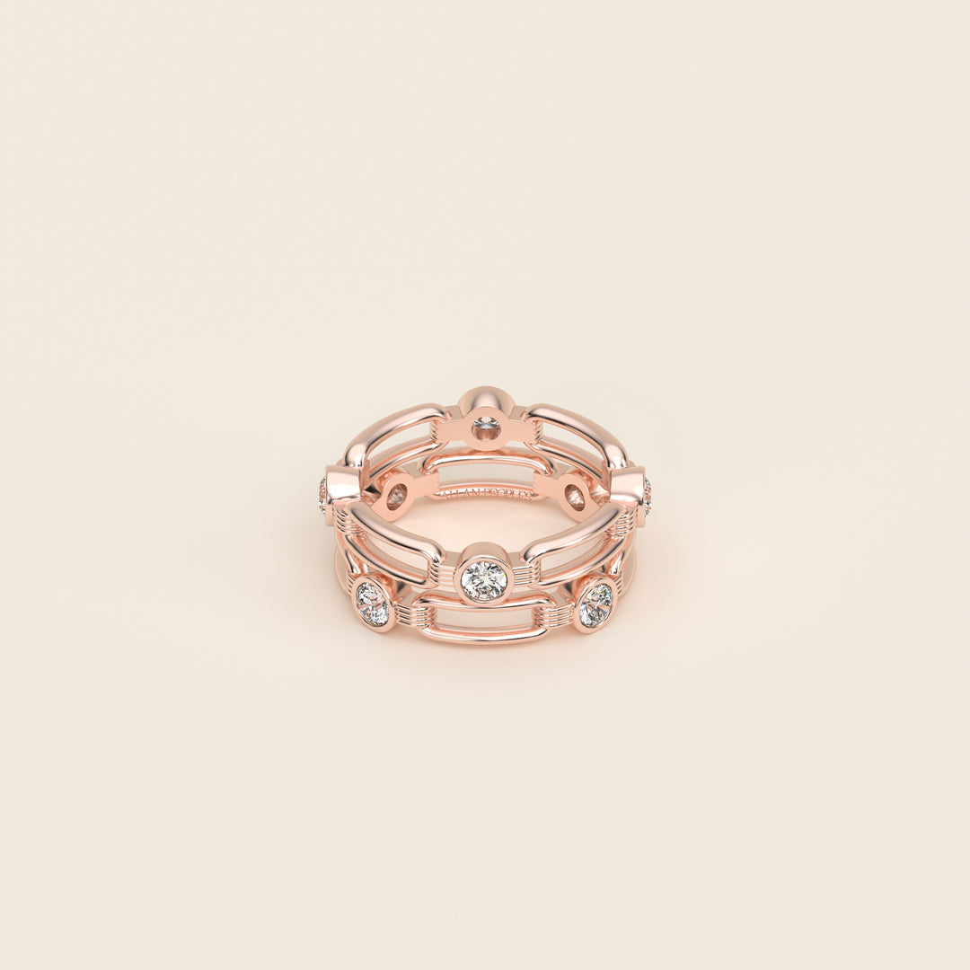 Shen — Ring — Double Link Band — Bezel-Set Diamond — 18k Rose Gold