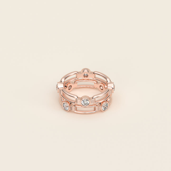 Shen — Ring — Double Link Band — Bezel-Set Diamond — 18k Rose Gold