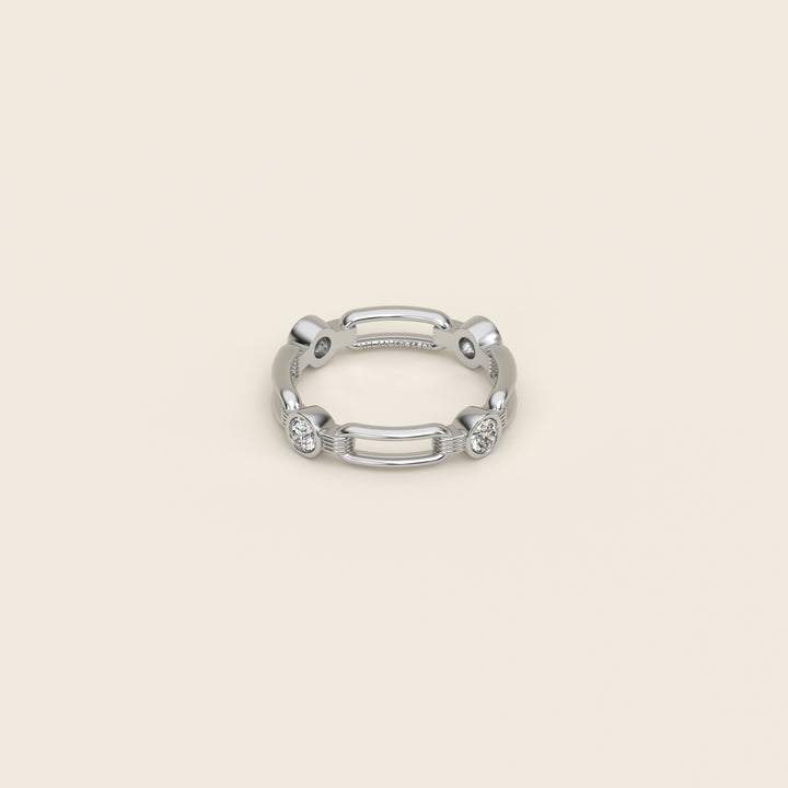 Shen — Ring — Single Link Band — Bezel-Set Diamond — Platinum