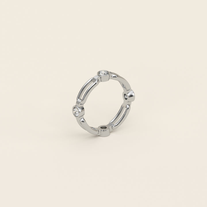 Shen — Ring — Single Link Band — Bezel-Set Diamond — Platinum
