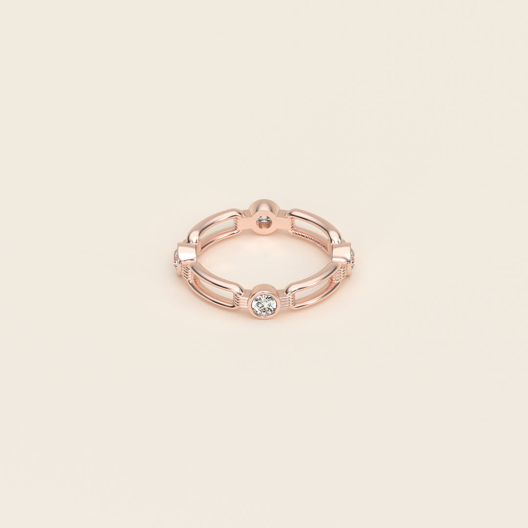 Shen — Ring — Single Link Band — Bezel-Set Diamond — 18k Rose Gold
