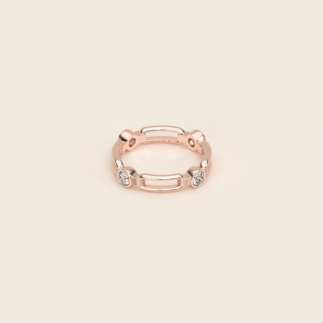 Shen — Ring — Single Link Band — Bezel-Set Diamond — 18k Rose Gold