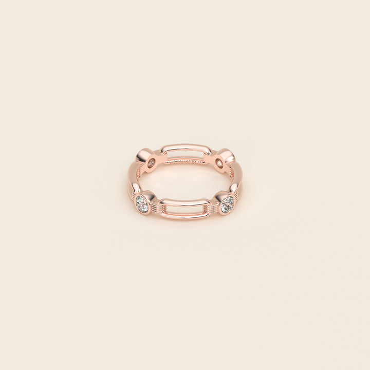 Shen — Ring — Single Link Band — Bezel-Set Diamond — 18k Rose Gold