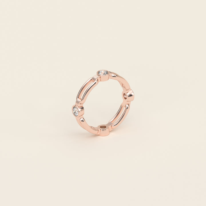 Shen — Ring — Single Link Band — Bezel-Set Diamond — 18k Rose Gold