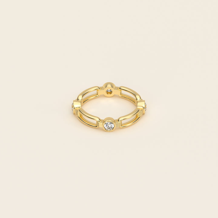 Shen — Ring — Single Link Band — Bezel-Set Diamond — 18k Yellow Gold