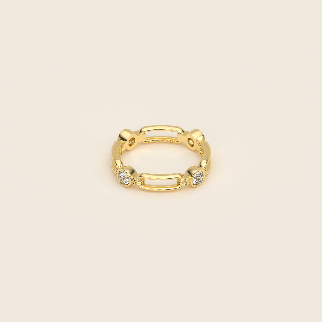 Shen — Ring — Single Link Band — Bezel-Set Diamond — 18k Yellow Gold