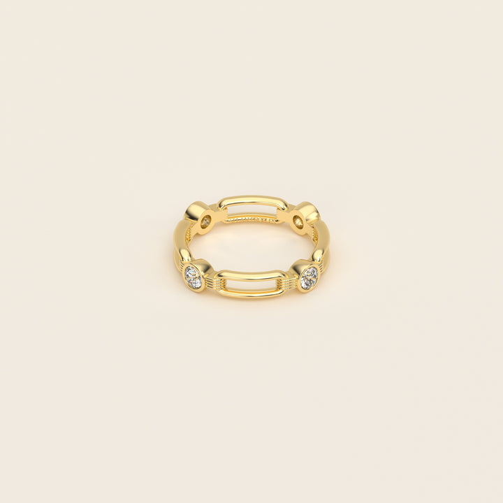 Shen — Ring — Single Link Band — Bezel-Set Diamond — 18k Yellow Gold