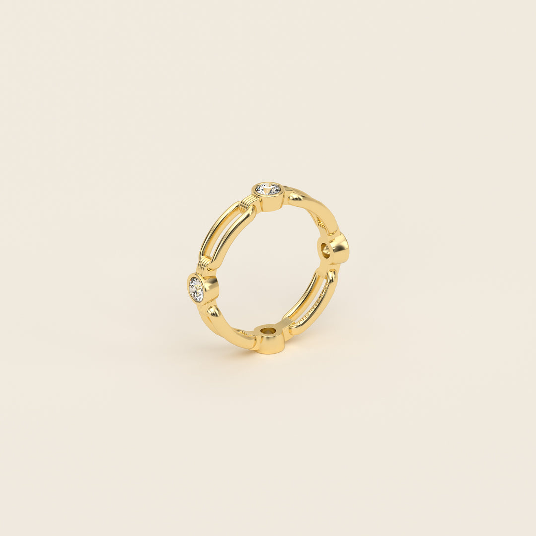 Shen — Ring — Single Link Band — Bezel-Set Diamond — 18k Yellow Gold