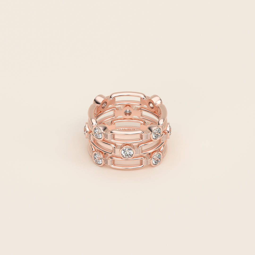 Shen — Ring — Triple Link Band — Bezel-Set Diamond — 18k Rose Gold
