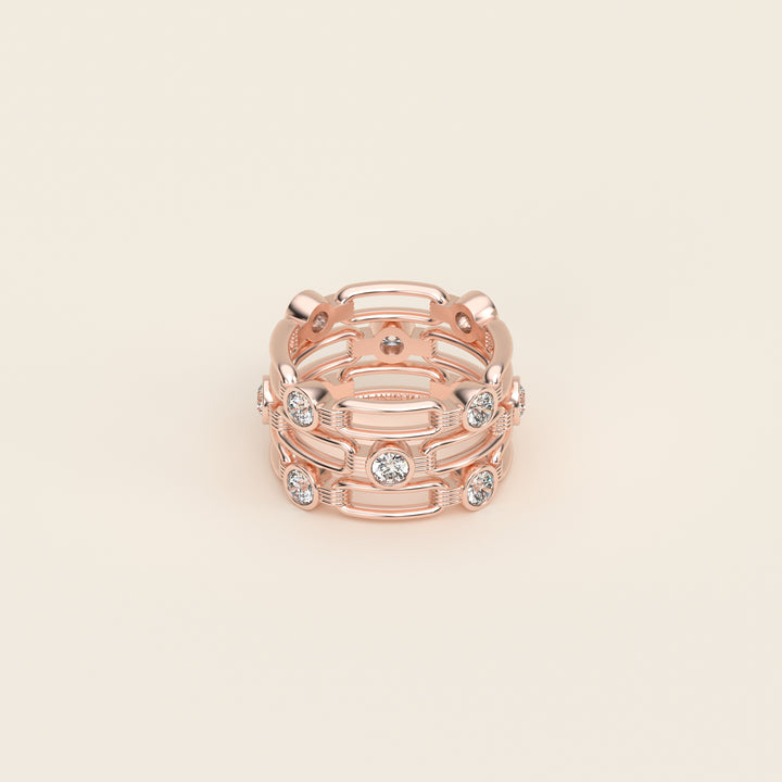 Shen — Ring — Triple Link Band — Bezel-Set Diamond — 18k Rose Gold