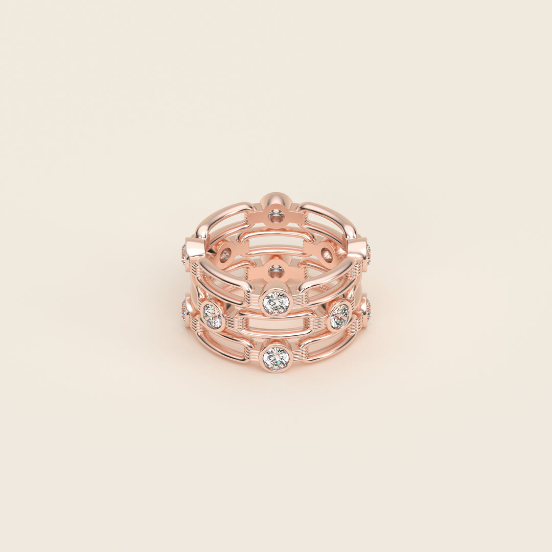 Shen — Ring — Triple Link Band — Bezel-Set Diamond — 18k Rose Gold