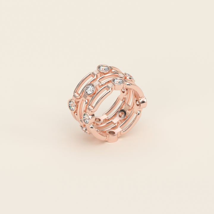 Shen — Ring — Triple Link Band — Bezel-Set Diamond — 18k Rose Gold