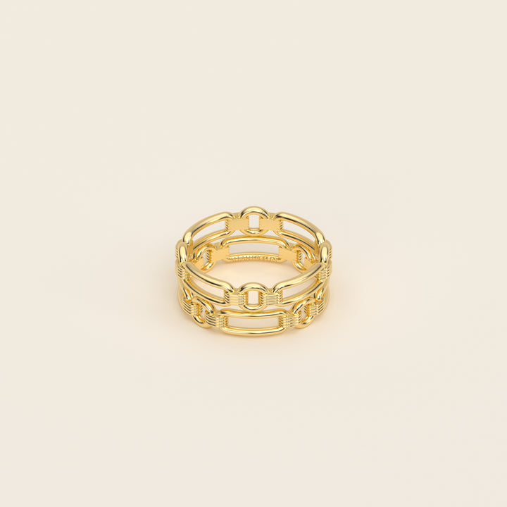 Shen — Ring — Double Link Band — 18k Yellow Gold