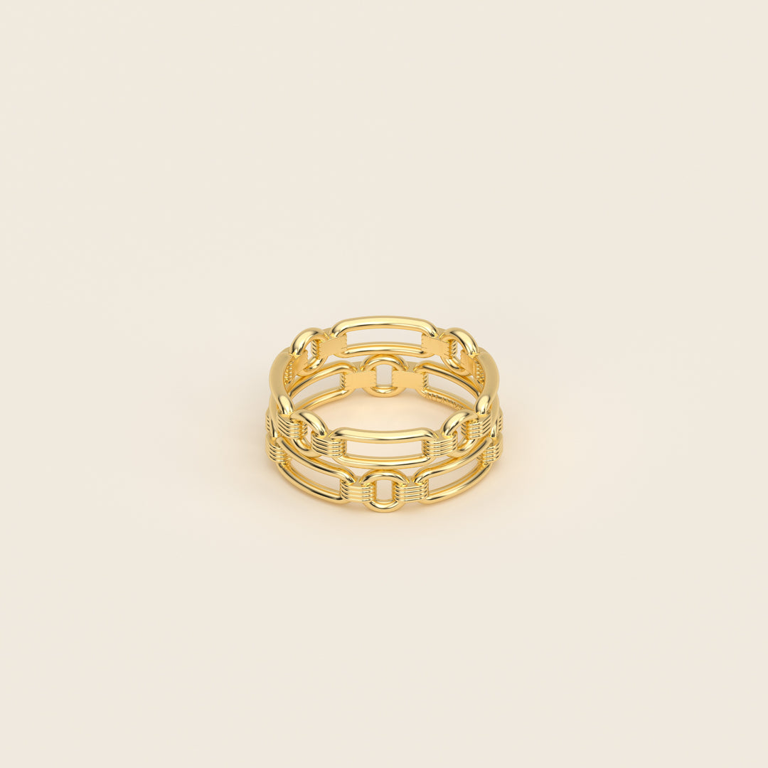 Shen — Ring — Double Link Band — 18k Yellow Gold