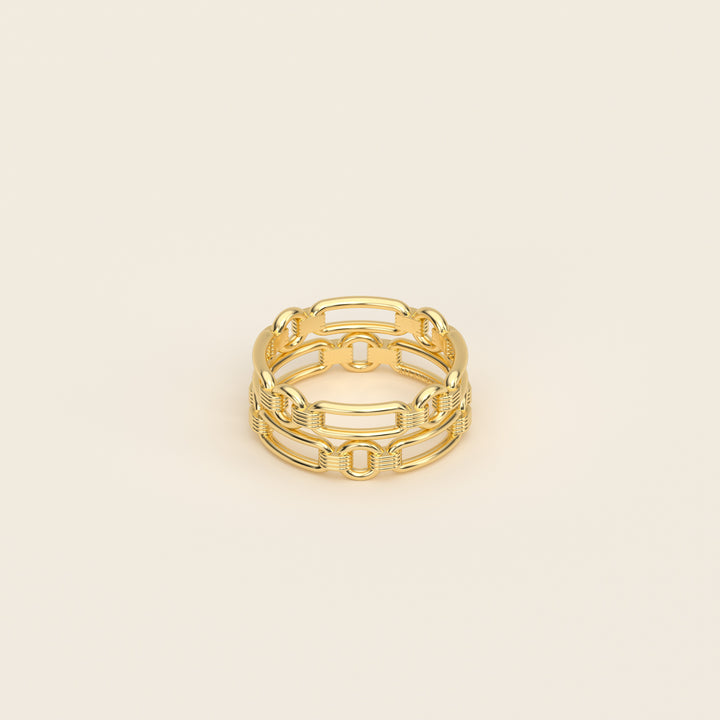 Shen — Ring — Double Link Band — 18k Yellow Gold