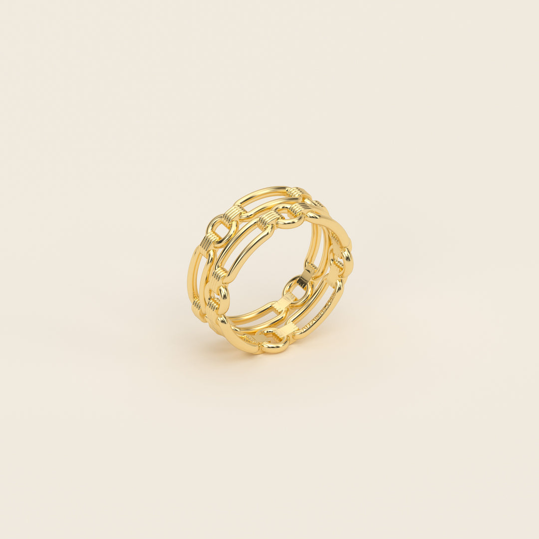 Shen — Ring — Double Link Band — 18k Yellow Gold