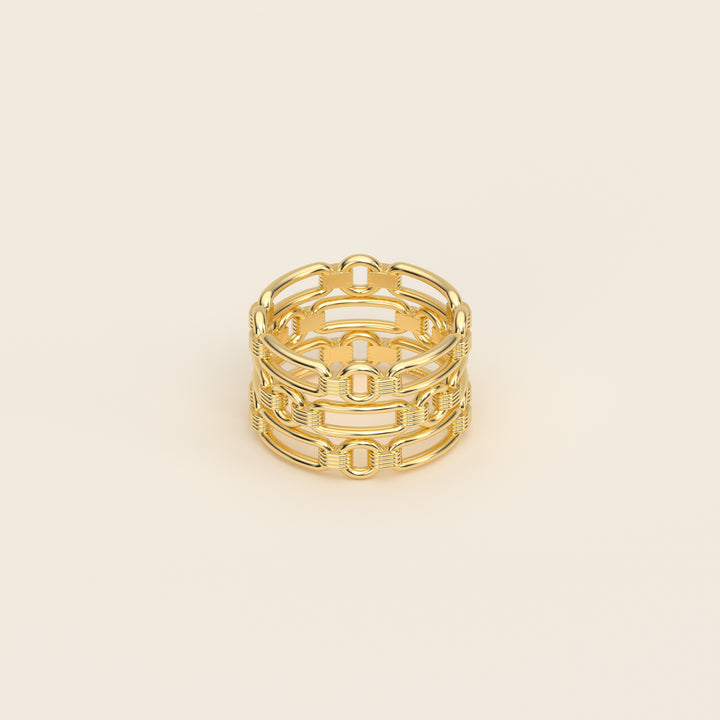 Shen — Ring — Triple Link Band — 18k Yellow Gold