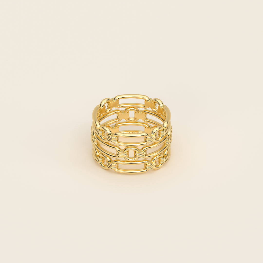 Shen — Ring — Triple Link Band — 18k Yellow Gold
