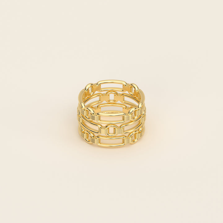 Shen — Ring — Triple Link Band — 18k Yellow Gold