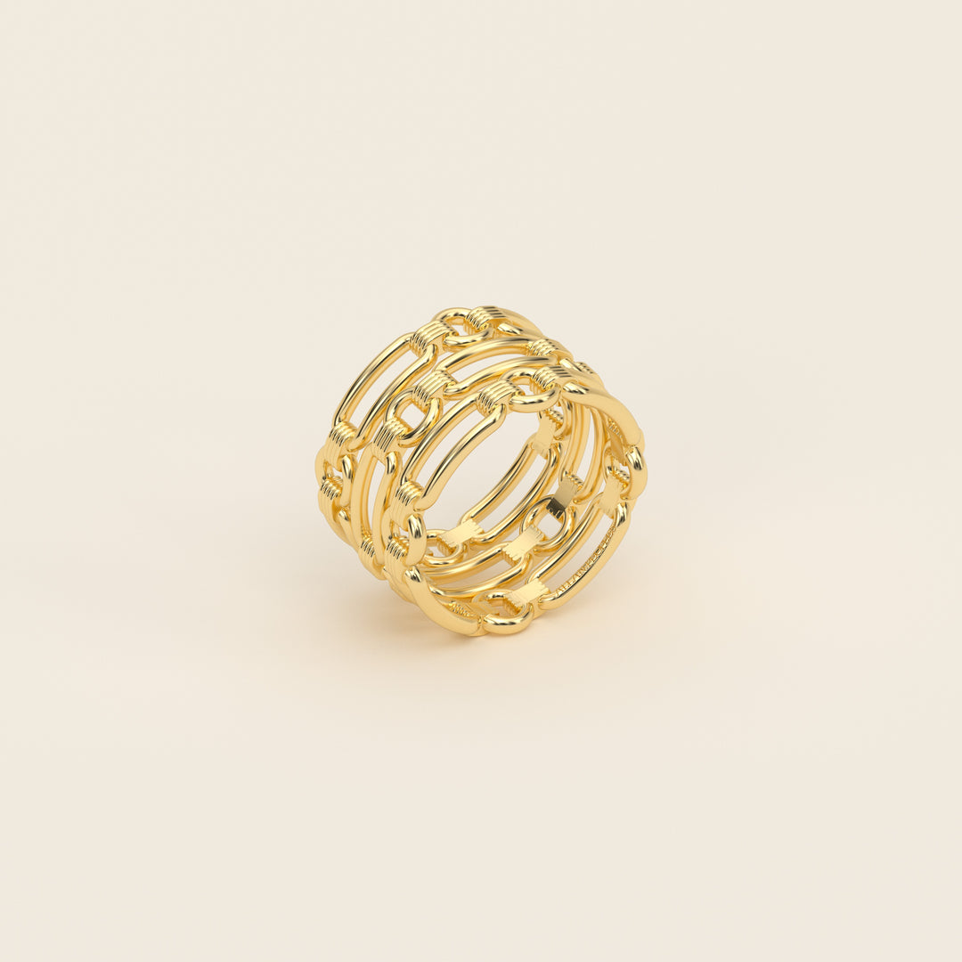Shen — Ring — Triple Link Band — 18k Yellow Gold