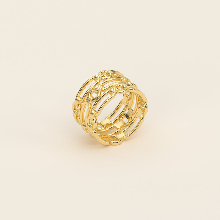 Shen — Ring — Triple Link Band — 18k Yellow Gold