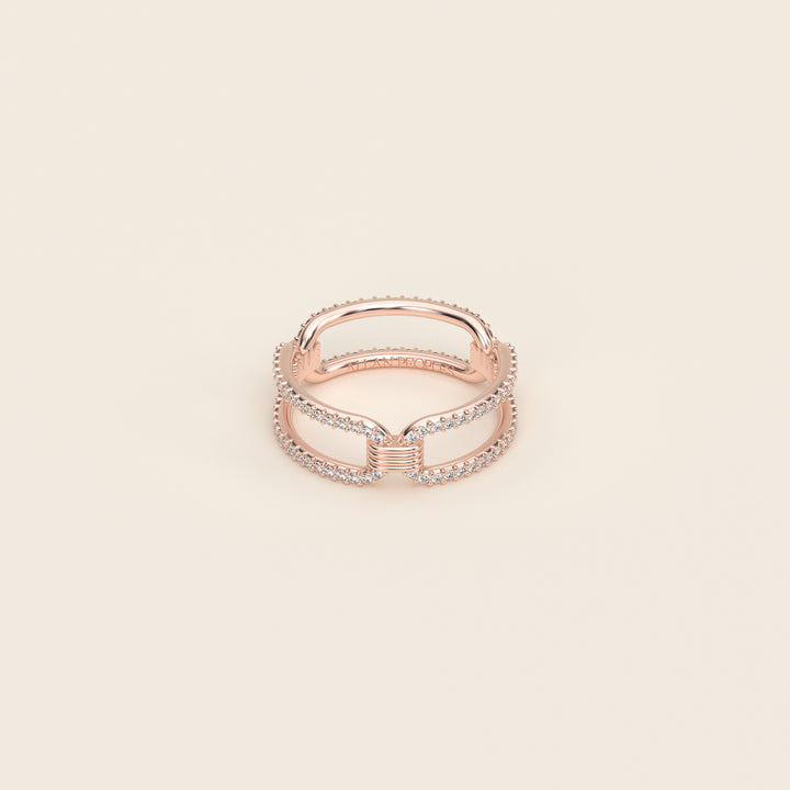 Shen — Ring — Cartouche Band — Pavé — 18k Rose Gold