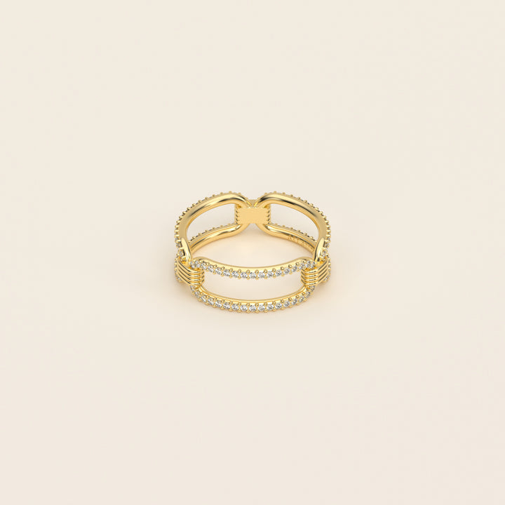Shen — Ring — Cartouche Band — Pavé — 18k Yellow Gold